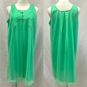Vintage Gaymode Penneys bright green mid-calf sheer overlay nightgown Medium